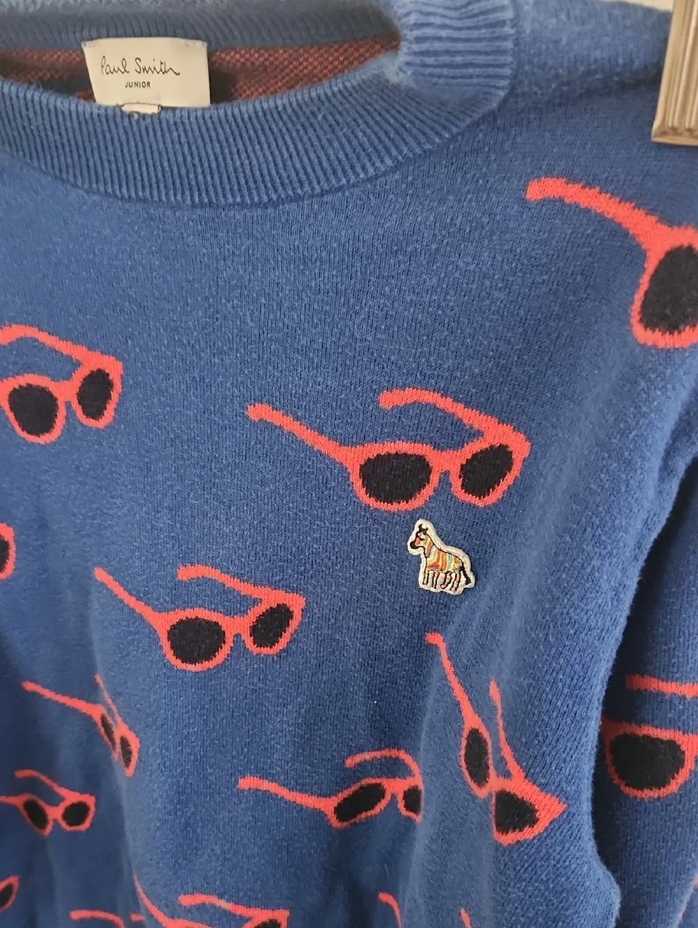 Paul Smith Junior Blue Crewneck Sunglasses-Print Sweater Size 6